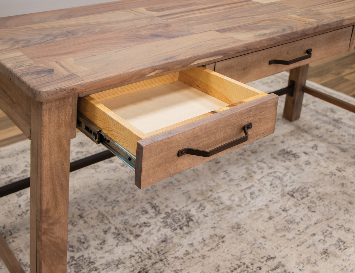 Natural Parota Desk, Brown, 3 Drawer