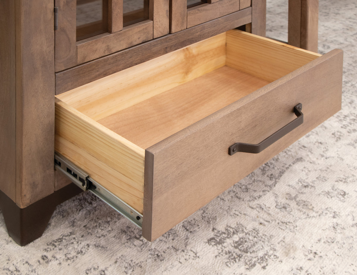 Natural Parota Cabinet, Brown, 2 Glass Door 1 Drawer