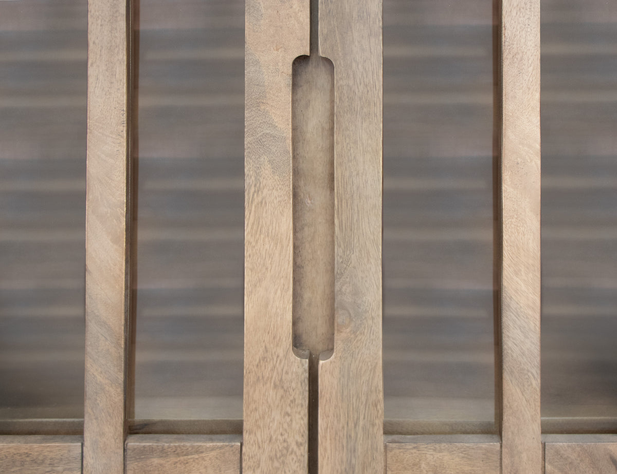 Natural Parota Cabinet, Brown, 2 Glass Door 1 Drawer