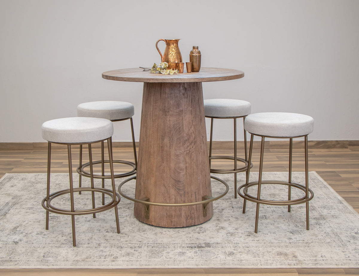 Frida Upholstered Chair, Beige/Gold, Wooden Frame & Metal Base, 30" Stool