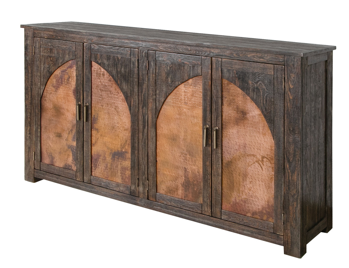 Blackburn Console, Brown, 4 Copper-Paneled Door