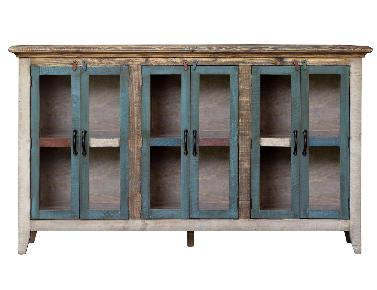 Antique Multicolor Console, Multicolor, 6 Glass Doors 73"