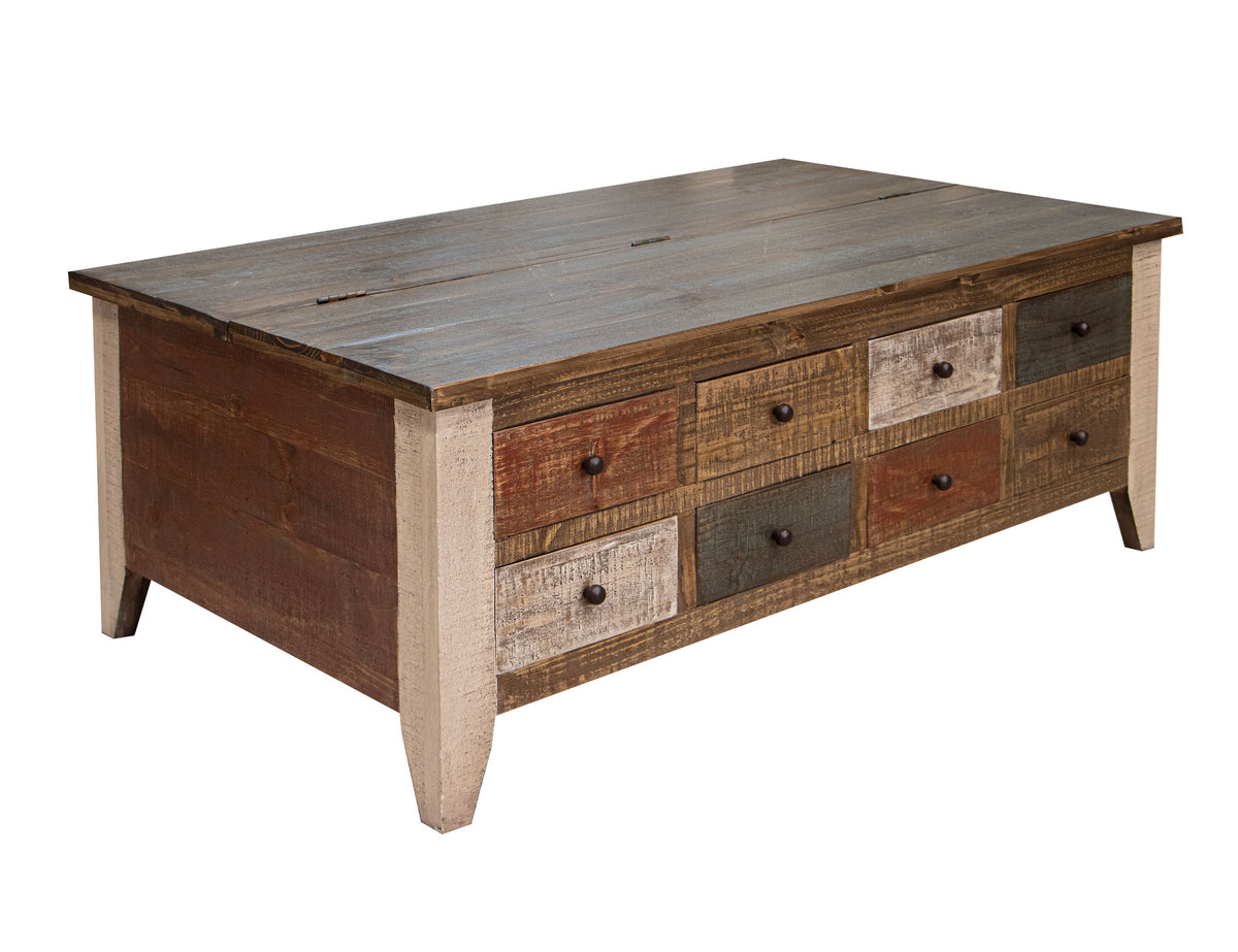 Antique MC MD Cocktail Table, 8 Drawers & Lift Top