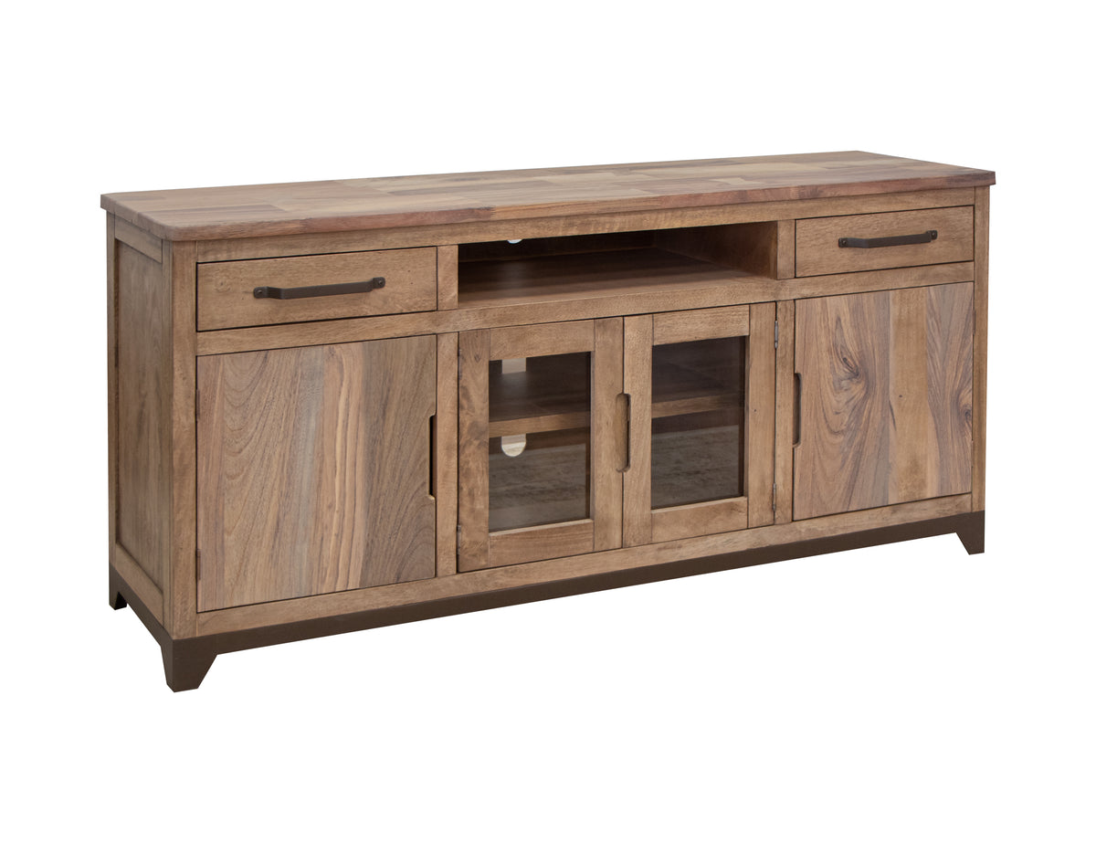 Natural Parota TV Stand, Brown, 2 Drawer 2 Door 2 Glass Door 70"