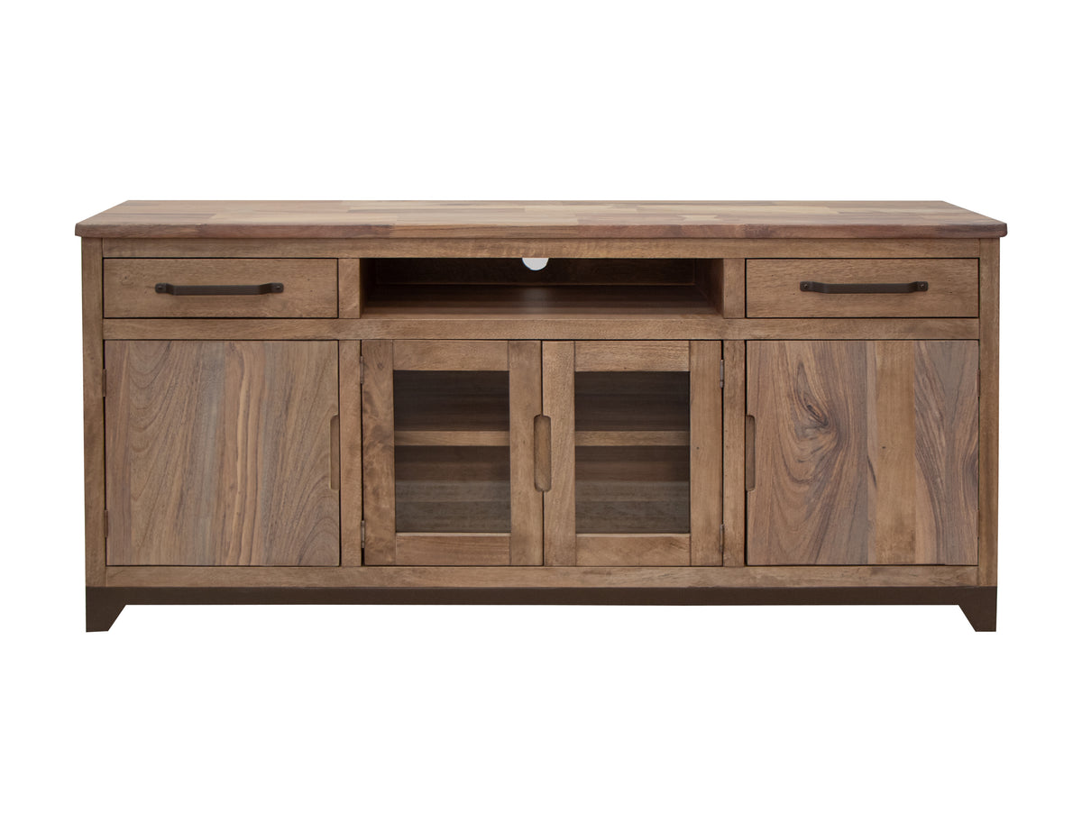Natural Parota TV Stand, Brown, 2 Drawer 2 Door 2 Glass Door 70"