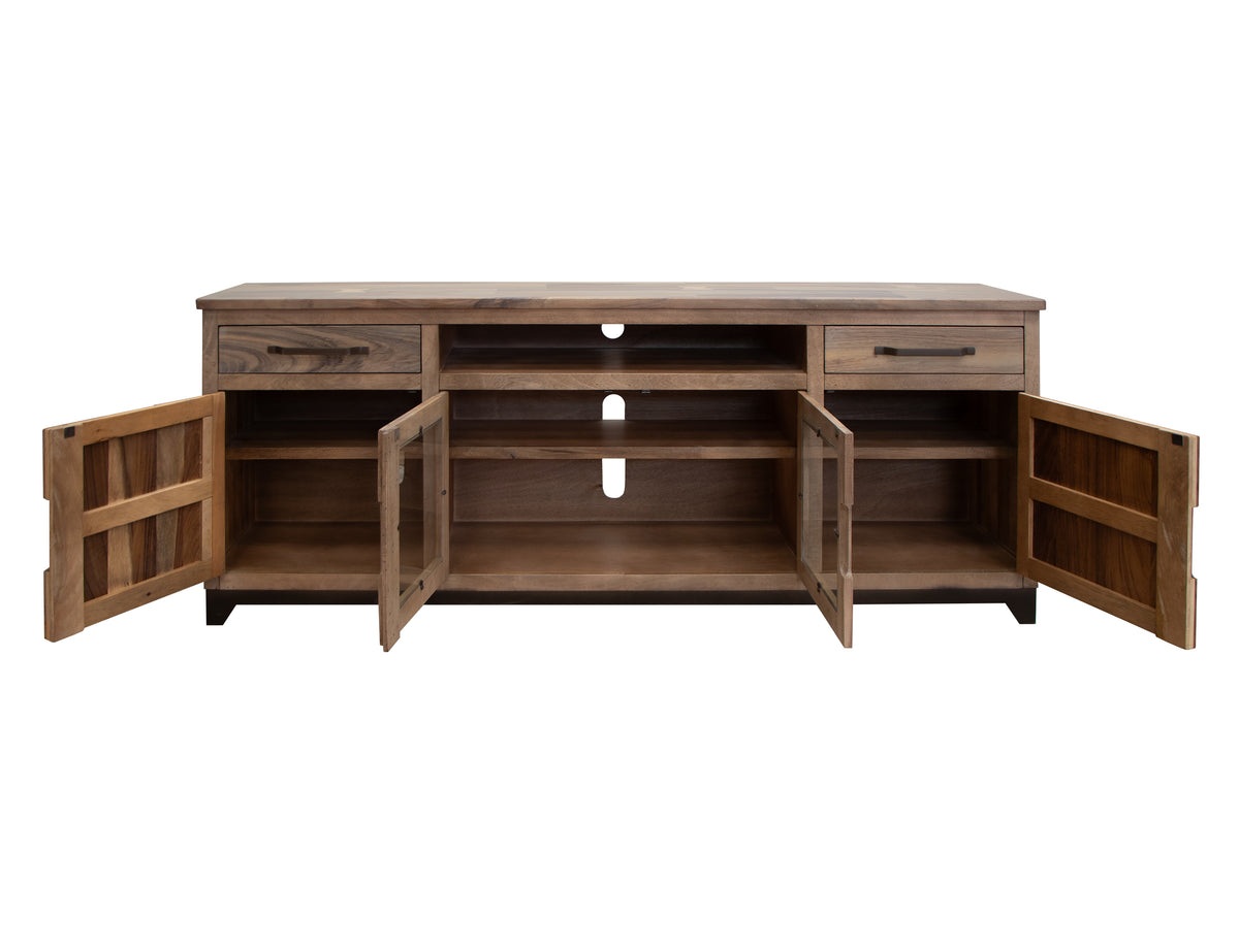 Natural Parota TV Stand, Brown, 2 Drawer, 2 Door, 2 Glass Door 80"