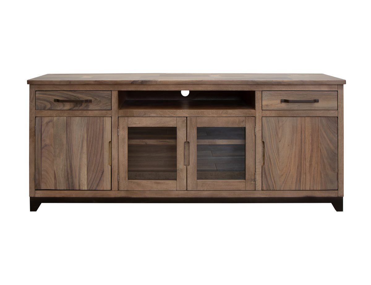 Natural Parota TV Stand, Brown, 2 Drawer, 2 Door, 2 Glass Door 80"