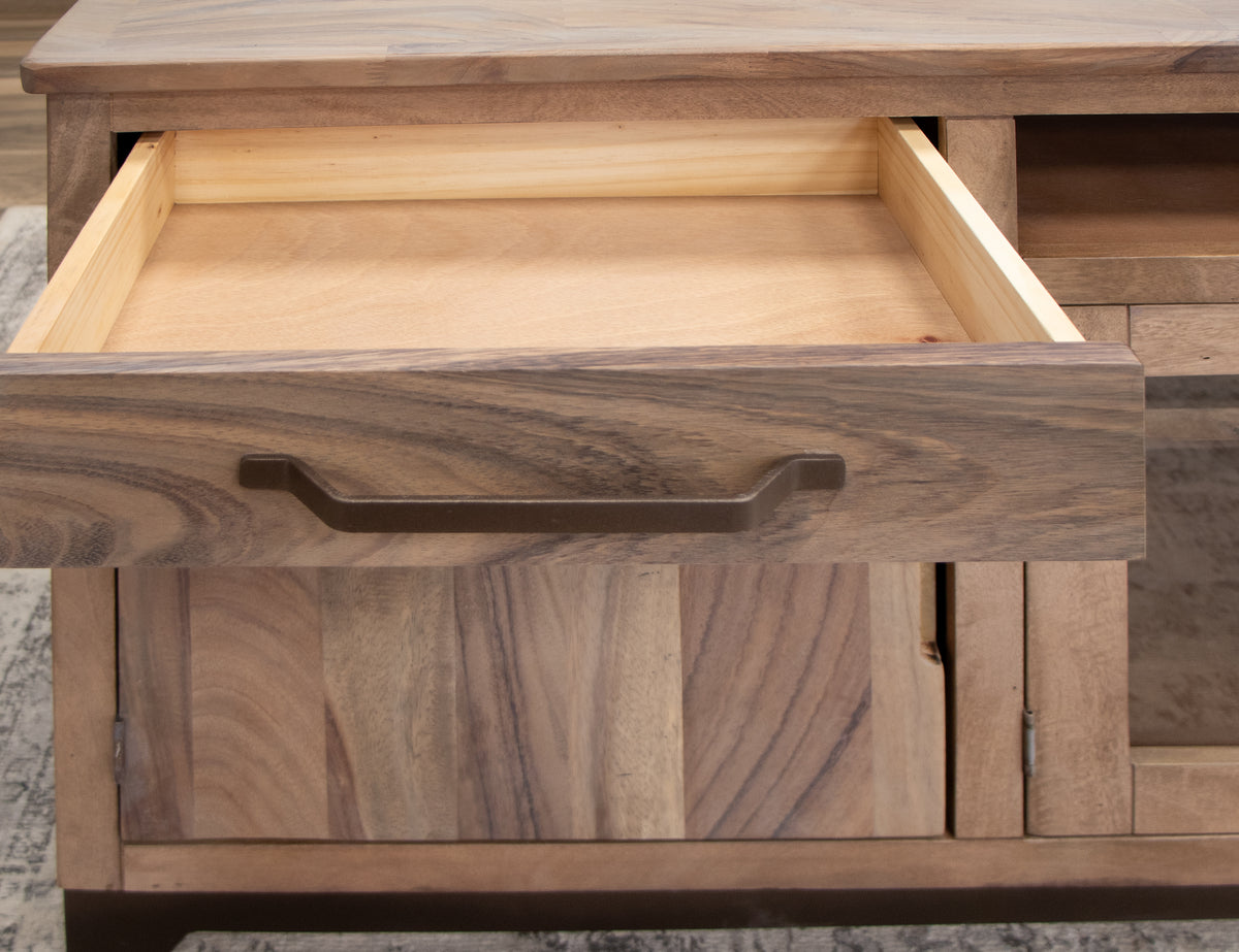 Natural Parota TV Stand, Brown, 2 Drawer, 2 Door, 2 Glass Door 80"