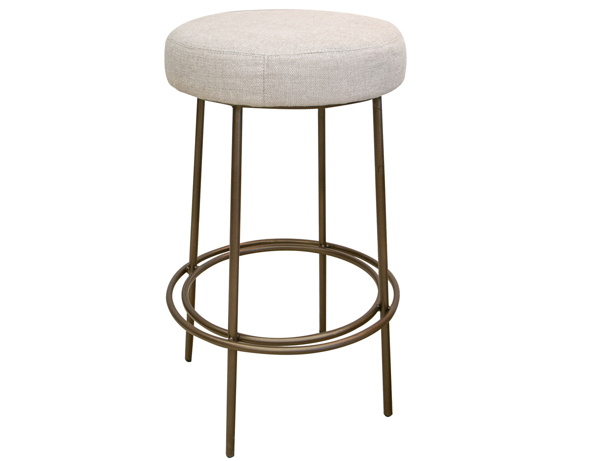Frida Upholstered Chair, Beige/Gold, Wooden Frame & Metal Base, 30" Stool