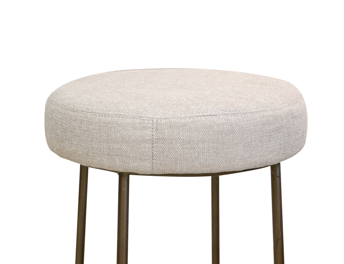 Frida Upholstered Chair, Beige/Gold, Wooden Frame & Metal Base, 30" Stool