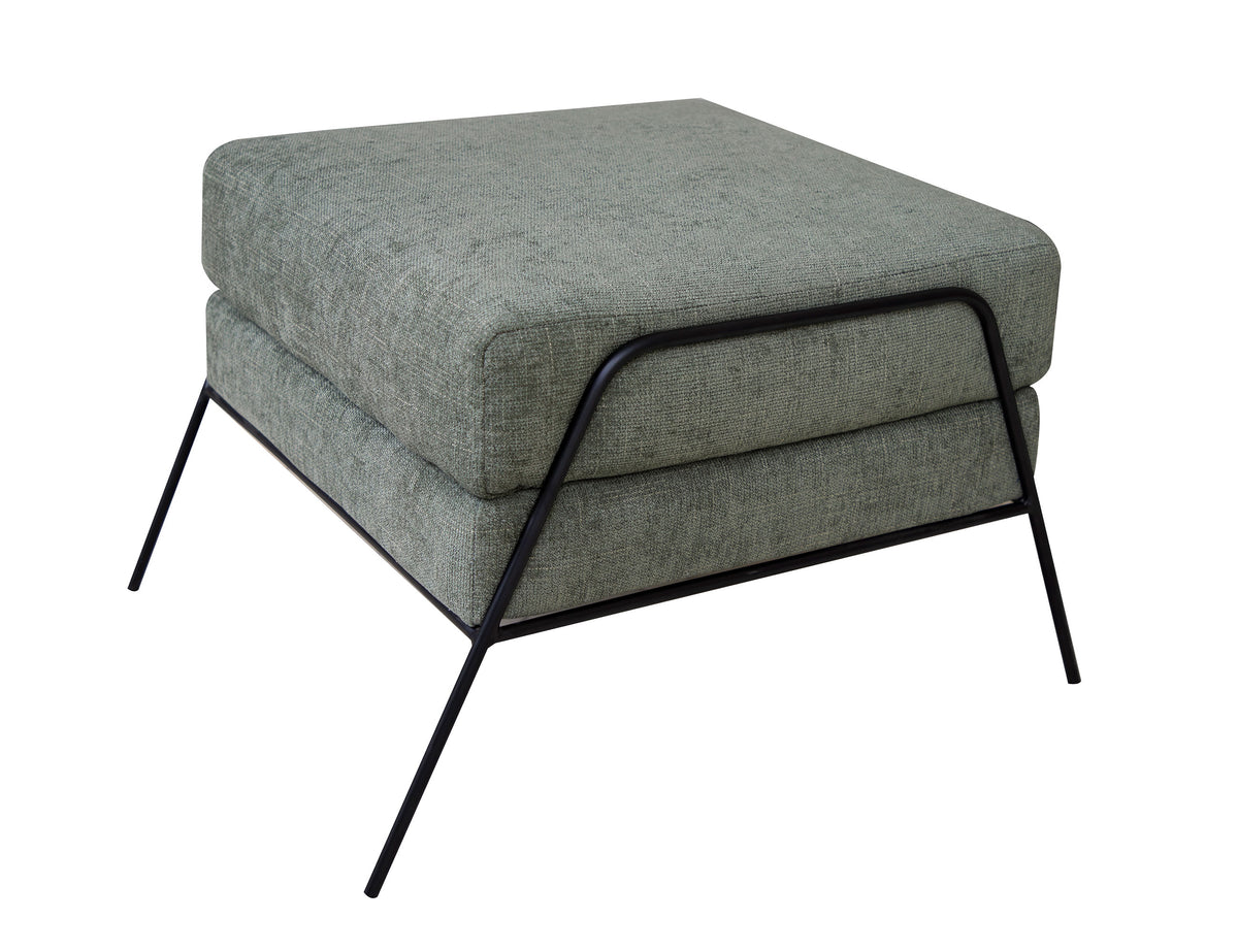 Tyne Ottoman, Green/Black, Wooden Frame & Metal Base, Footstool