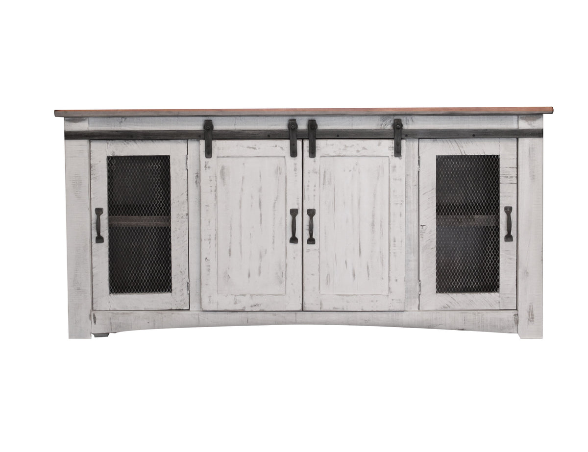 Pueblo White TV Stand, White, 4 Door 70"