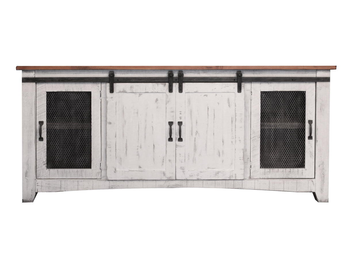 Pueblo White TV Stand, White, 4 Door 80"