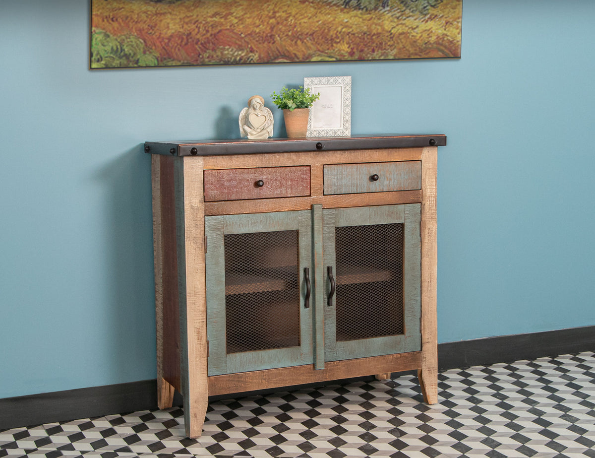 Antique Multicolor Server, Multicolor, 2 Drawer, 2 Mesh Doors