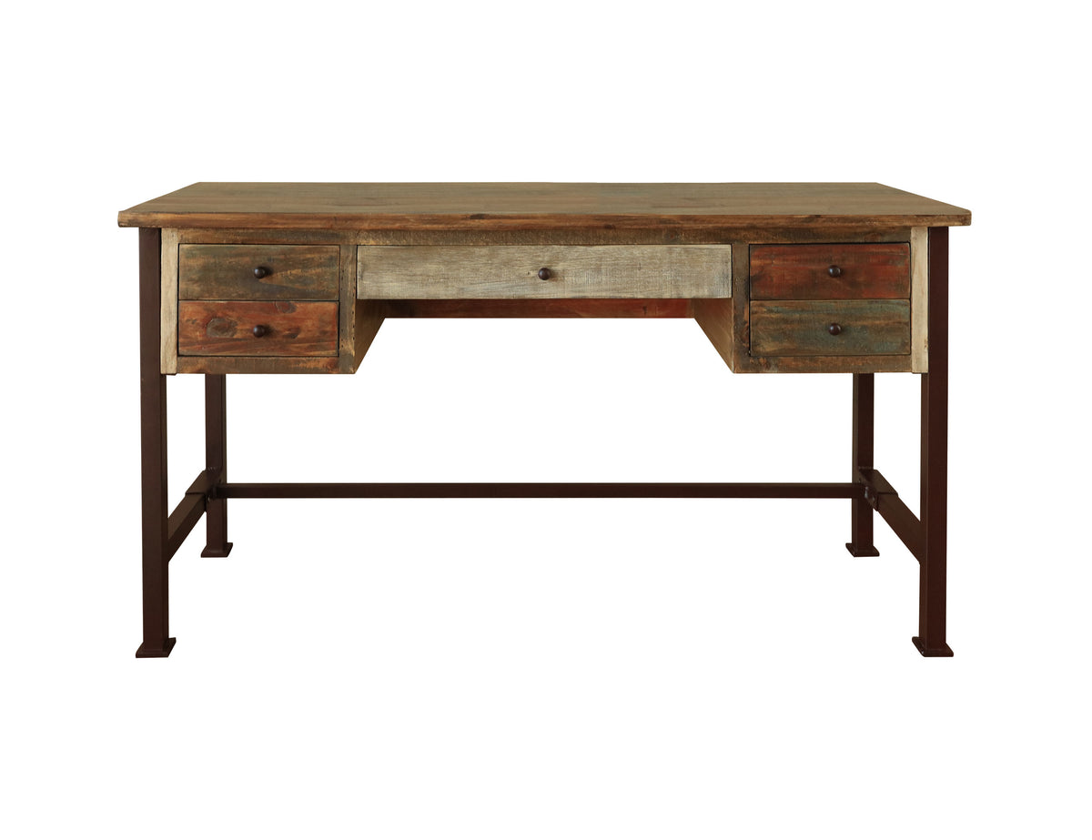 Antique Multicolor Desk, Multicolor, 5 Drawer