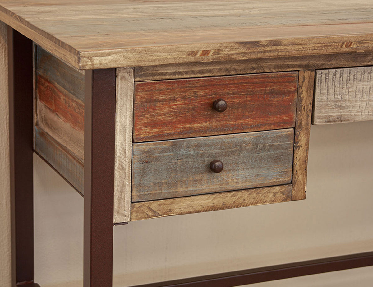 Antique Multicolor Desk, Multicolor, 5 Drawer