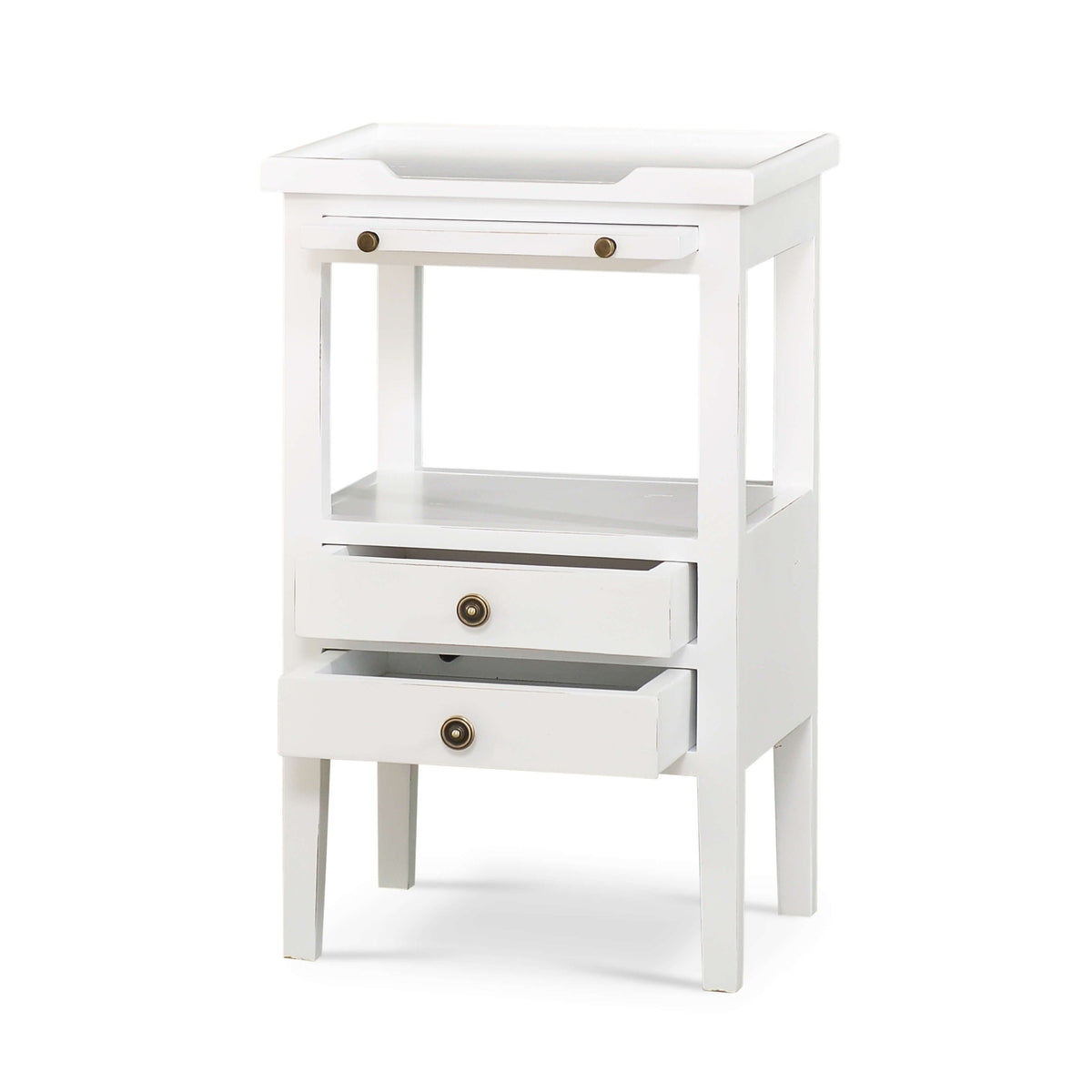 Eton 2 Drawer Side Table w/ Pull Out Shelf in Architectural White
