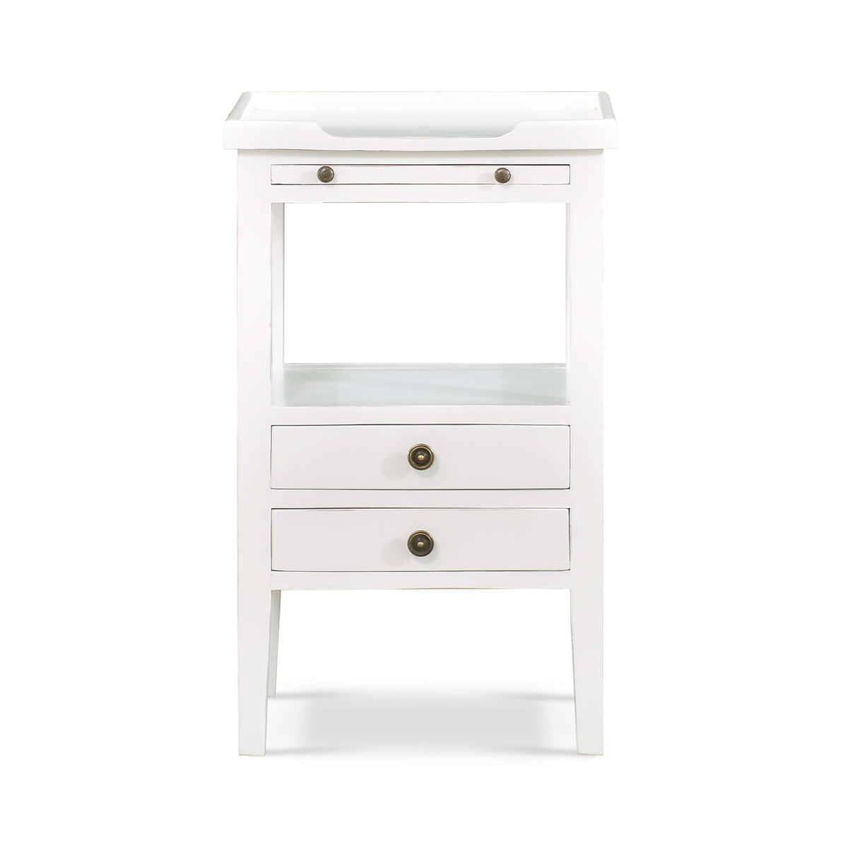 Eton 2 Drawer Side Table w/ Pull Out Shelf in Architectural White