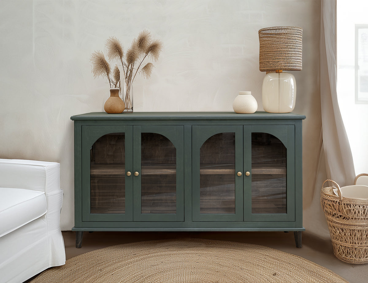 Genova Console, Green, 4 Glass Doors
