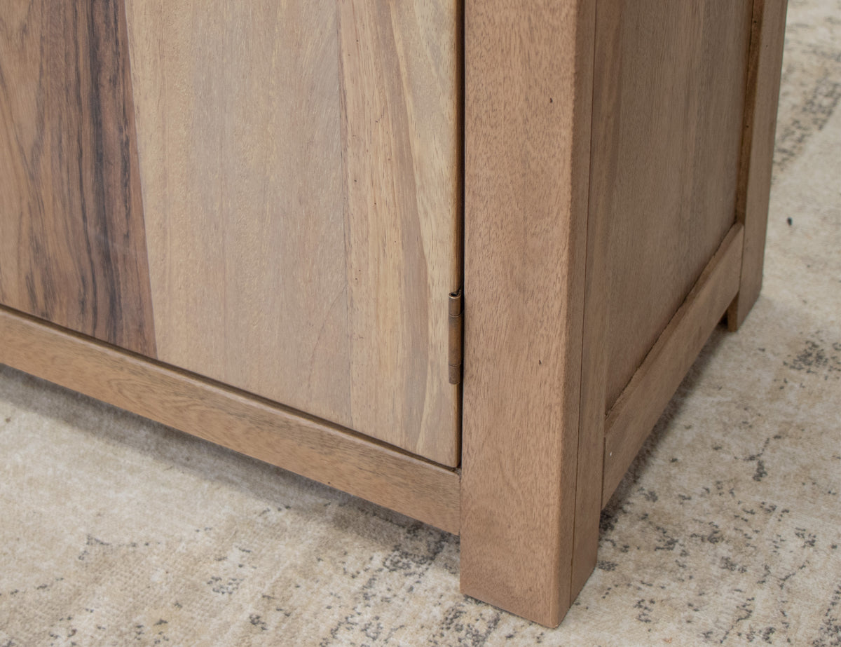 Natural Parota TV Stand, Brown, 2 Door Fireplace