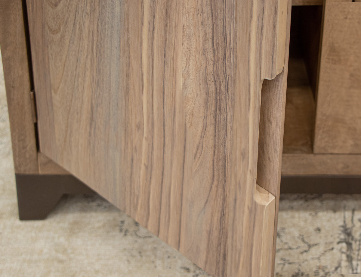 Natural Parota TV Stand, Brown, 2 Door Fireplace