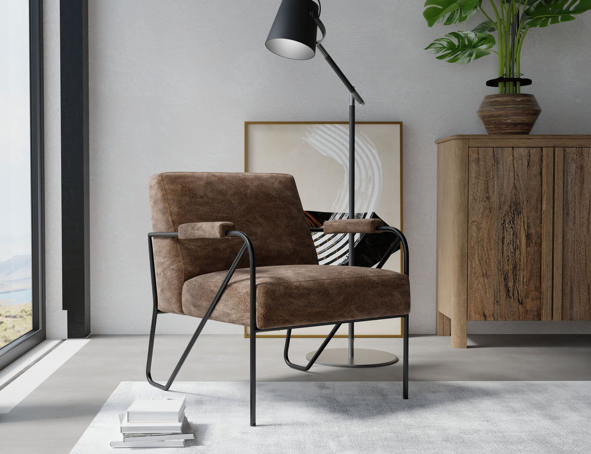 Lotus Armchair, Brown/Black, Wooden Frame & Metal Base
