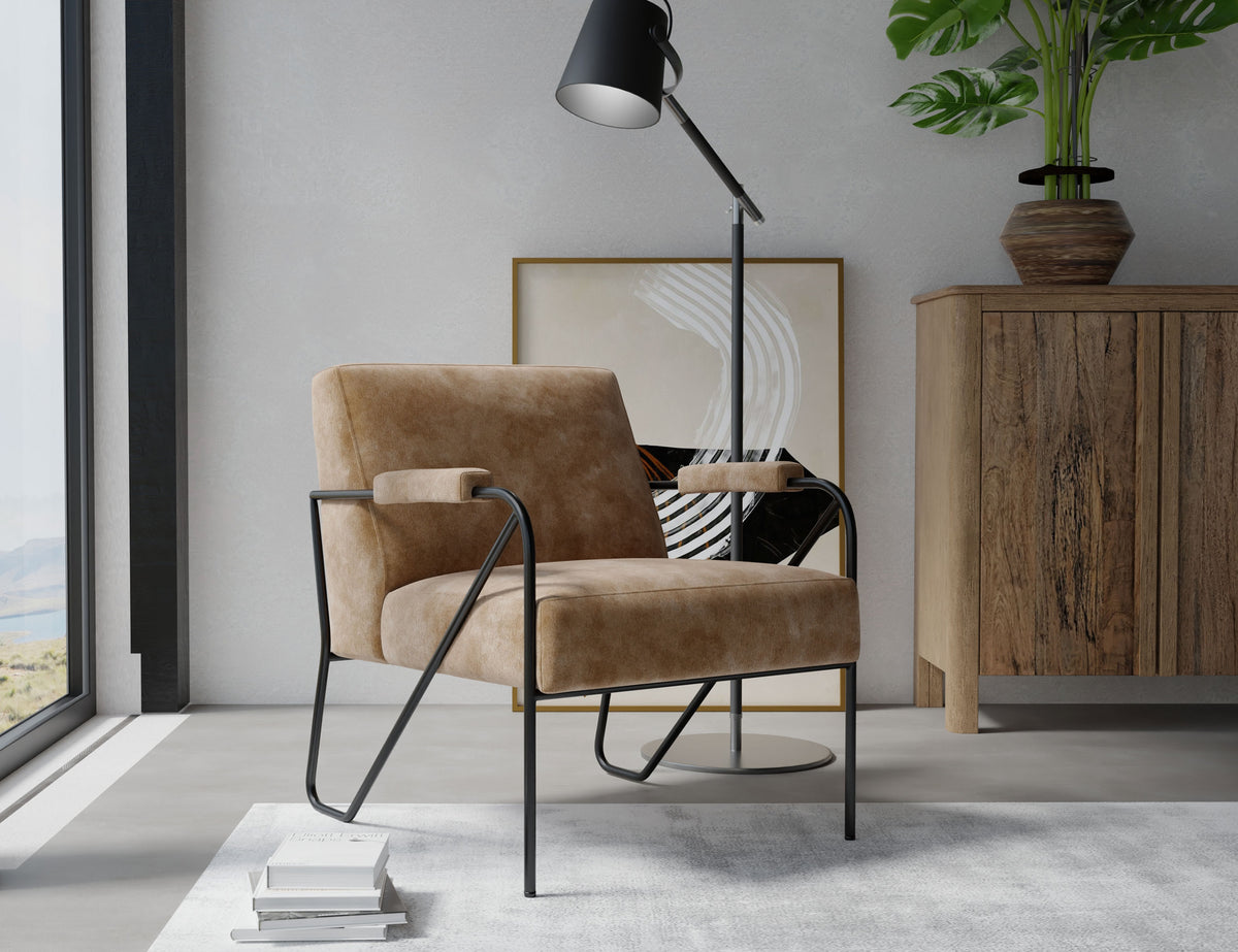 Lotus Armchair, Orange/Black, Wooden Frame & Metal Base