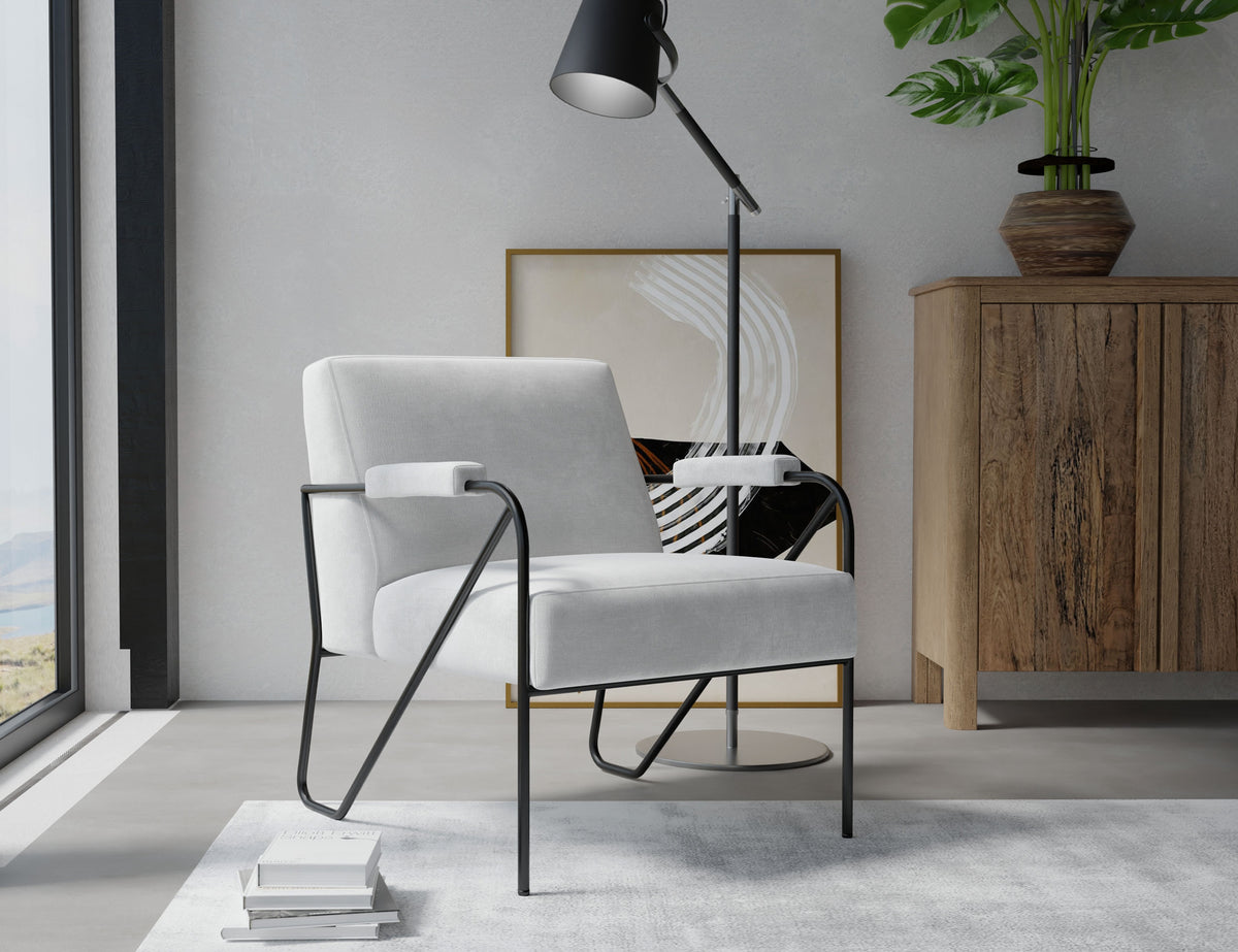 Lotus Armchair, Beige/Black, Wooden Frame & Metal Base - IUP132-ACH-131