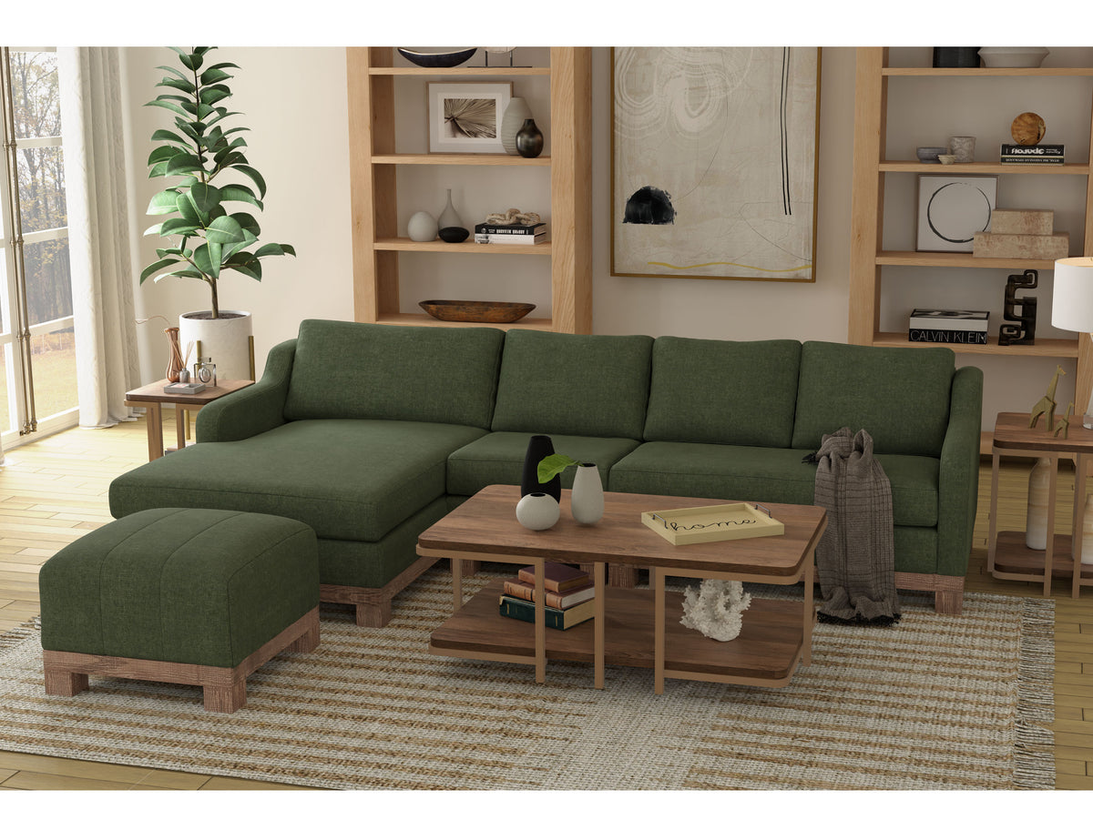 Samba Chaise, Green, Wooden Frame & Base, Sectional Left