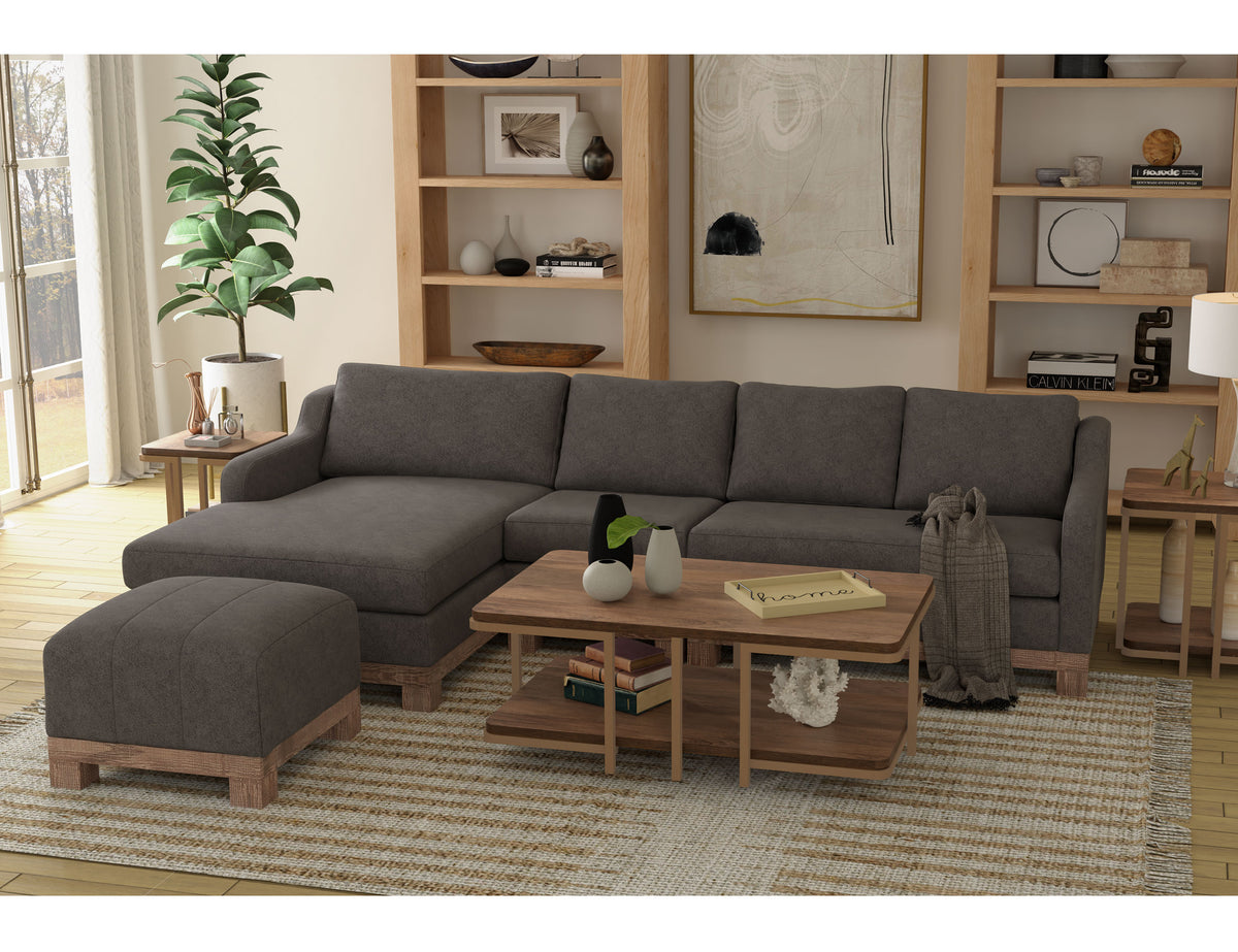 Samba Ottoman, Gray, Wooden Frame & Base, Upholstered Square - IUP298-OTT-121