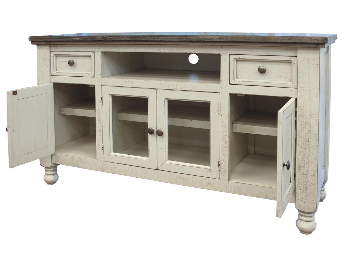 Stone TV Stand, White, 2 Drawer 4 Doors 60"