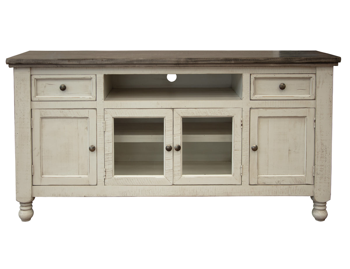 Stone TV Stand, White, 2 Drawer 4 Doors 70"