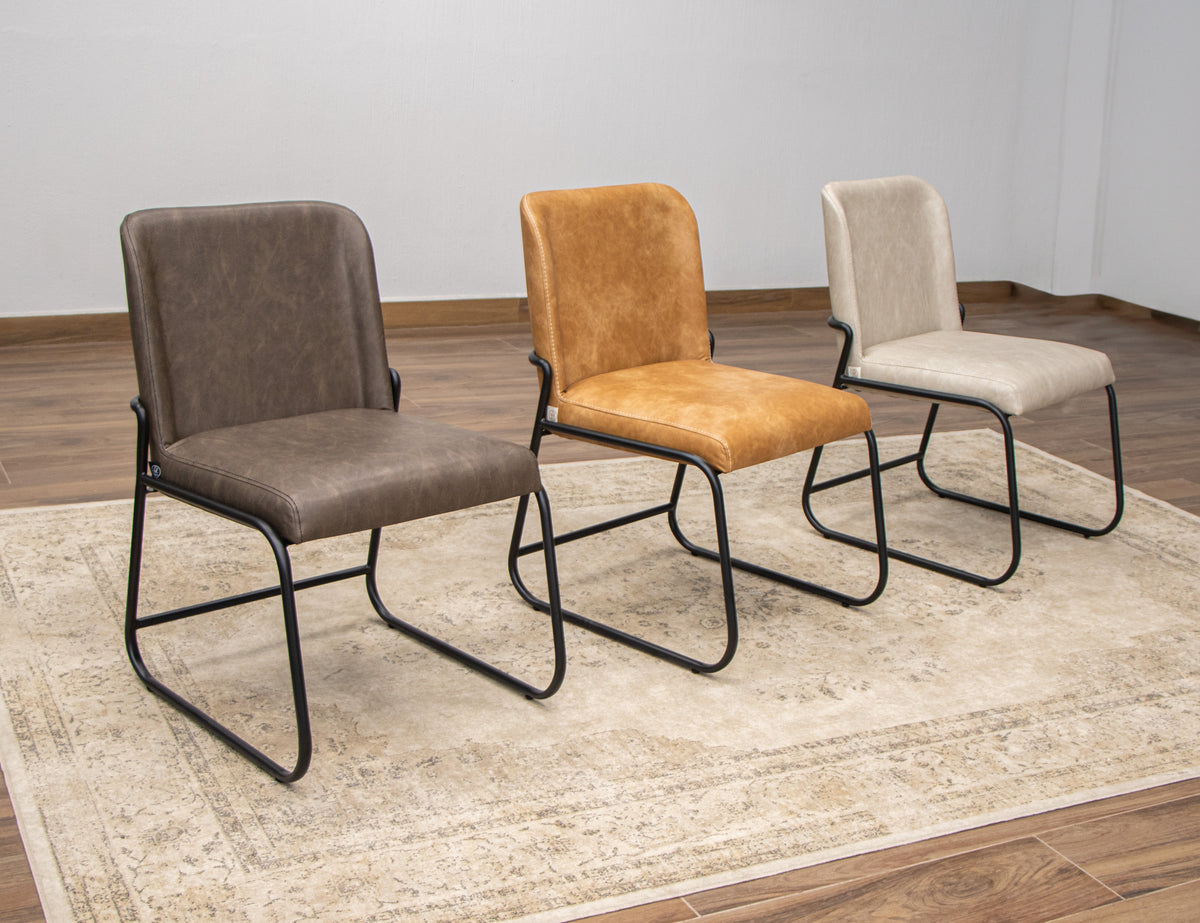 Seating Upholstered Chair, Brown/Black, Wooden Frame & Metal Base - Pine & Metal/Fabric