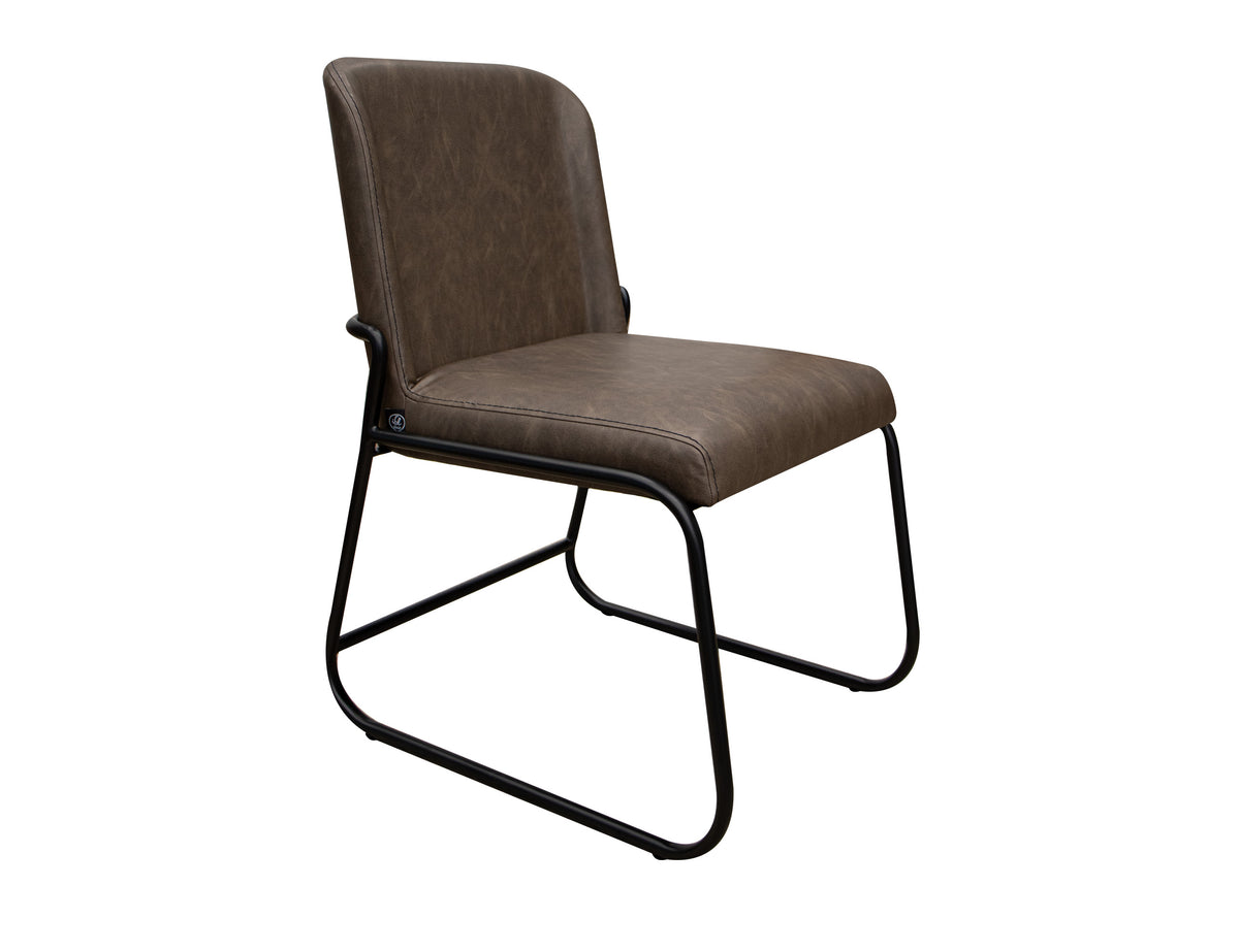 Seating Upholstered Chair, Brown/Black, Wooden Frame & Metal Base - Pine & Metal/Fabric