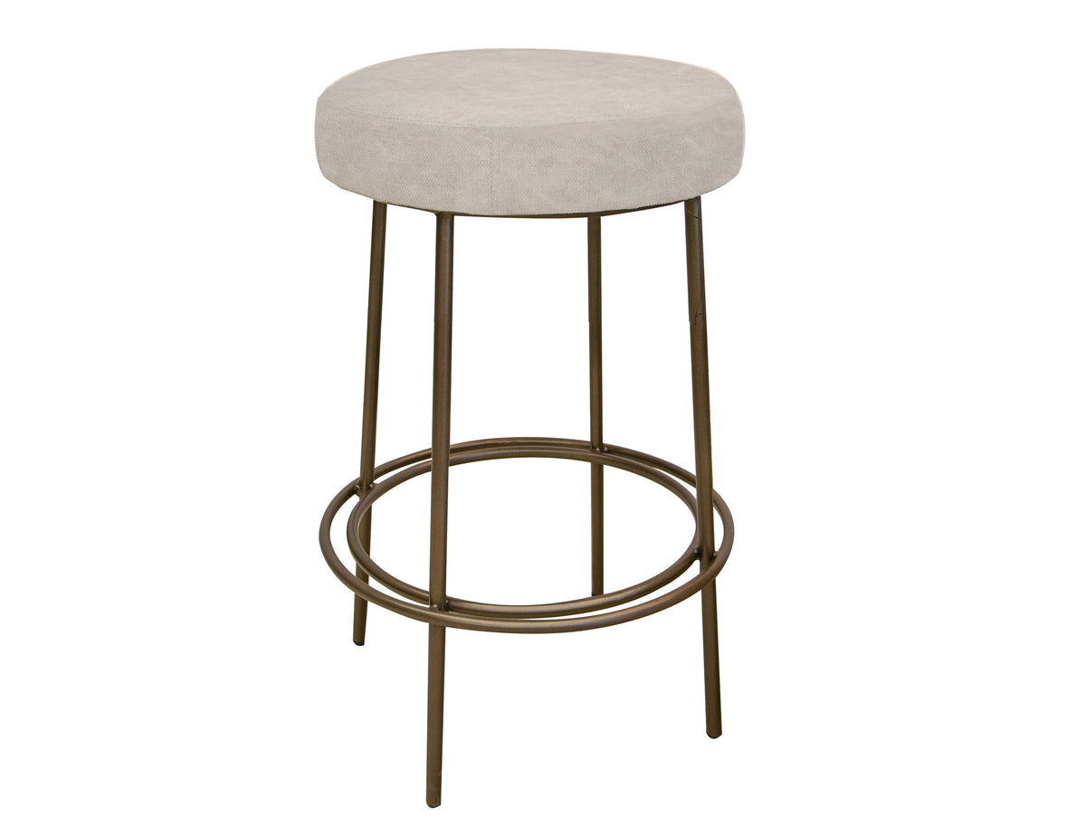 Frida Upholstered Stool, Gray/Gold, Wooden Frame & Metal Base, 30" Stool