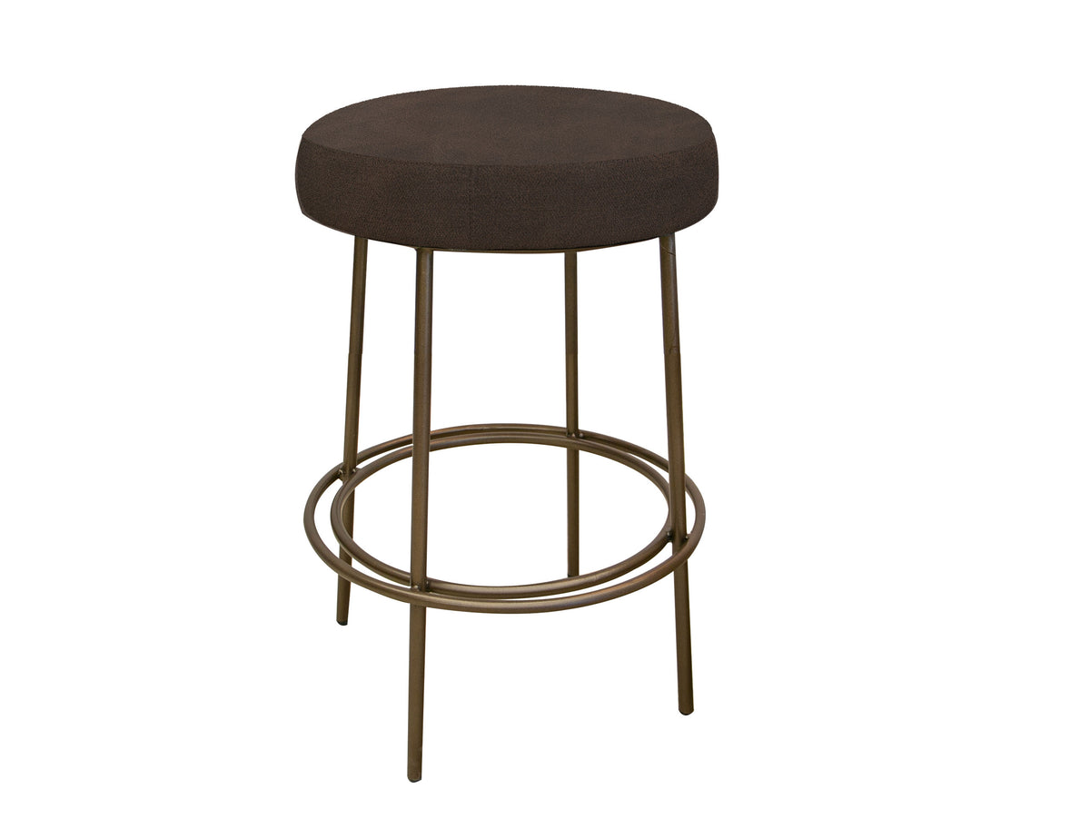 Frida Upholstered Stool, Brown/Gray, Wooden Frame & Metal Base, 24" Stool