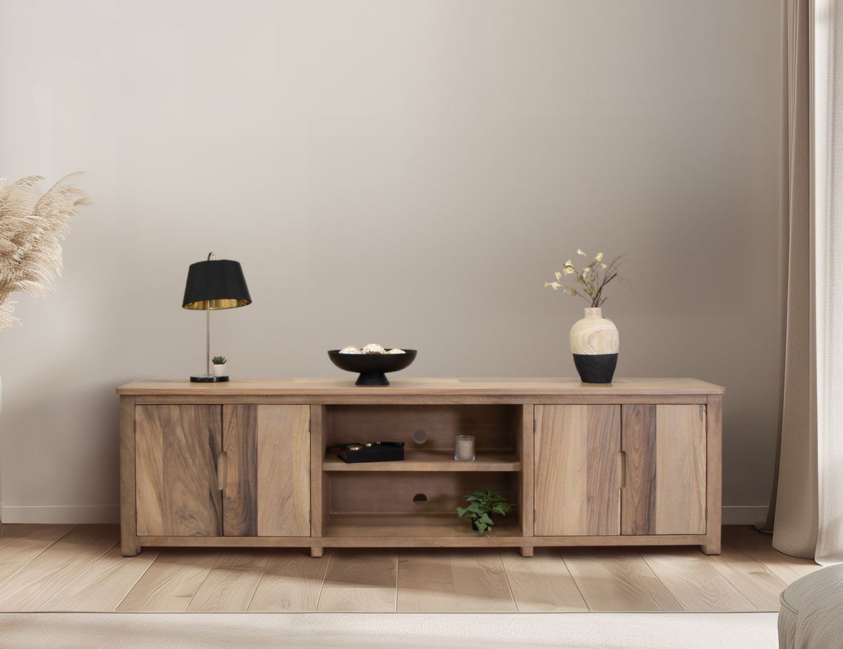 Natural Parota TV Stand, Brown, 4 Door 93"