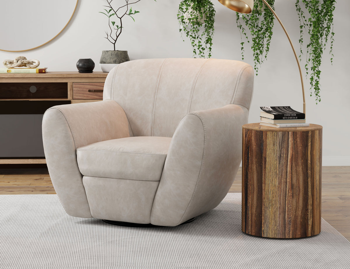 Tamesis Armchair, Gray, Wooden Frame & Metal Base, 360 Degree Swivel Accent Chair