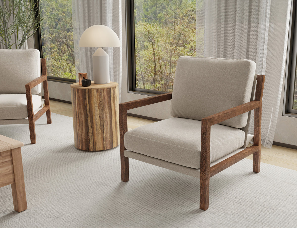 Milan Armchair, Beige, Wooden Frame - IUP401-ACH-161