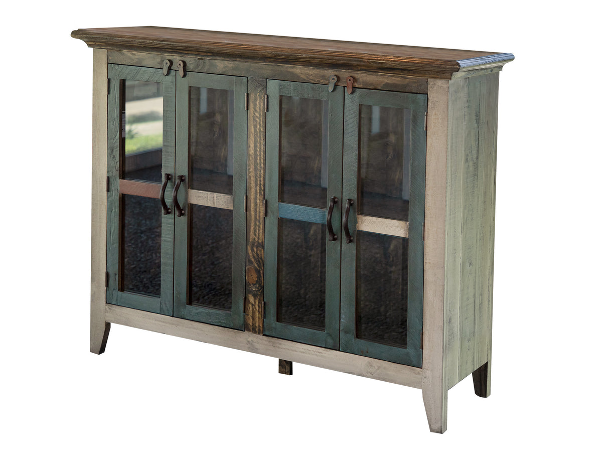 Antique Multicolor Console, Multicolor, 4 Glass Door 50"