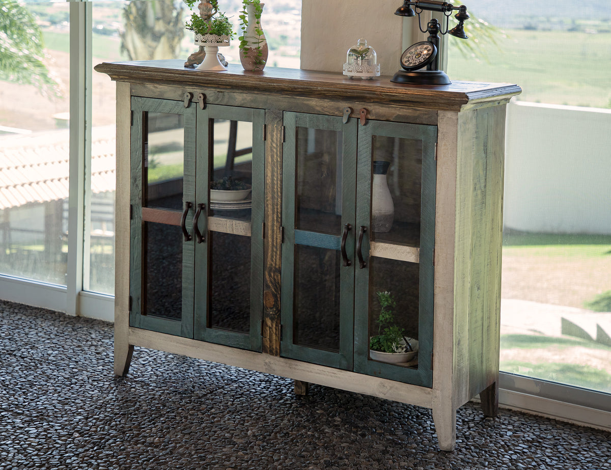 Antique Multicolor Console, Multicolor, 4 Glass Door 50"