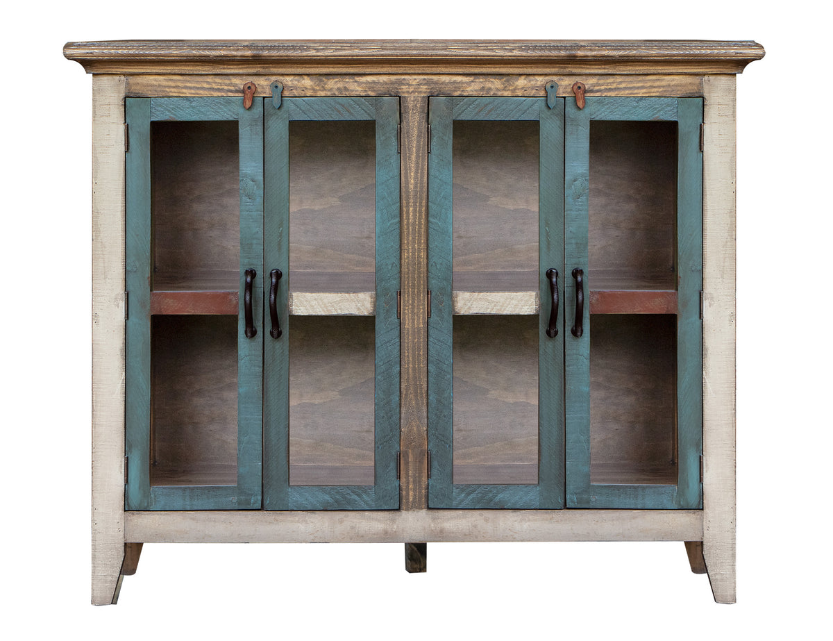 Antique Multicolor Console, Multicolor, 4 Glass Door 50"