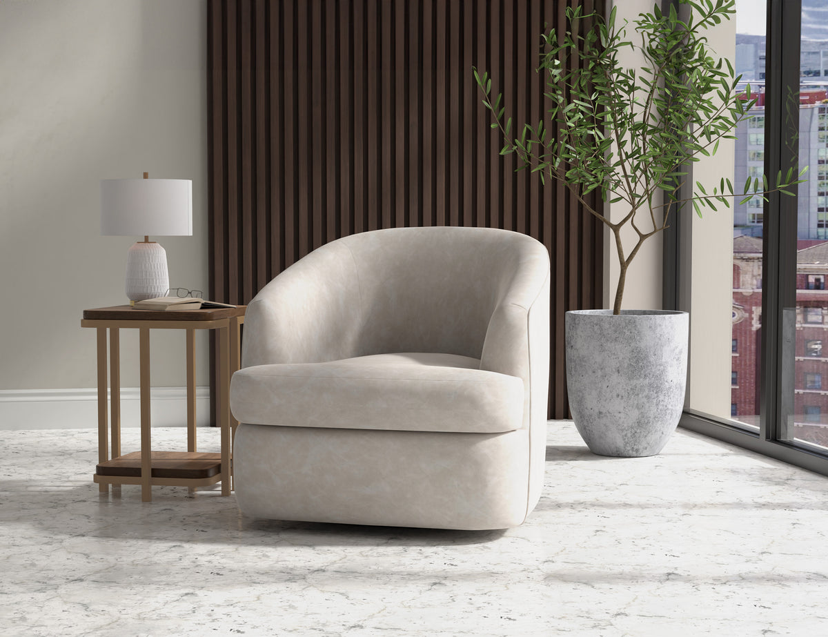 Tumbi Armchair, Gray, Wooden Frame & Metal Base, 360 Degree Swivel Accent Chair - IUP854-ACH-210
