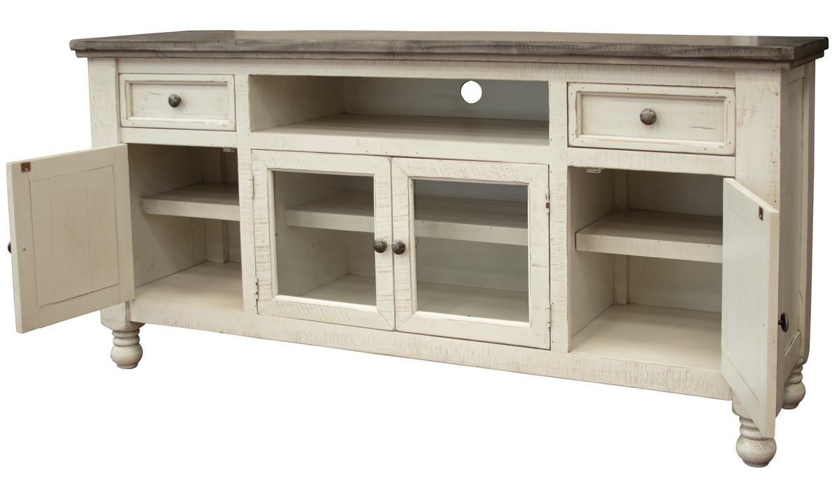Stone TV Stand, White, 2 Drawer 4 Doors 70"