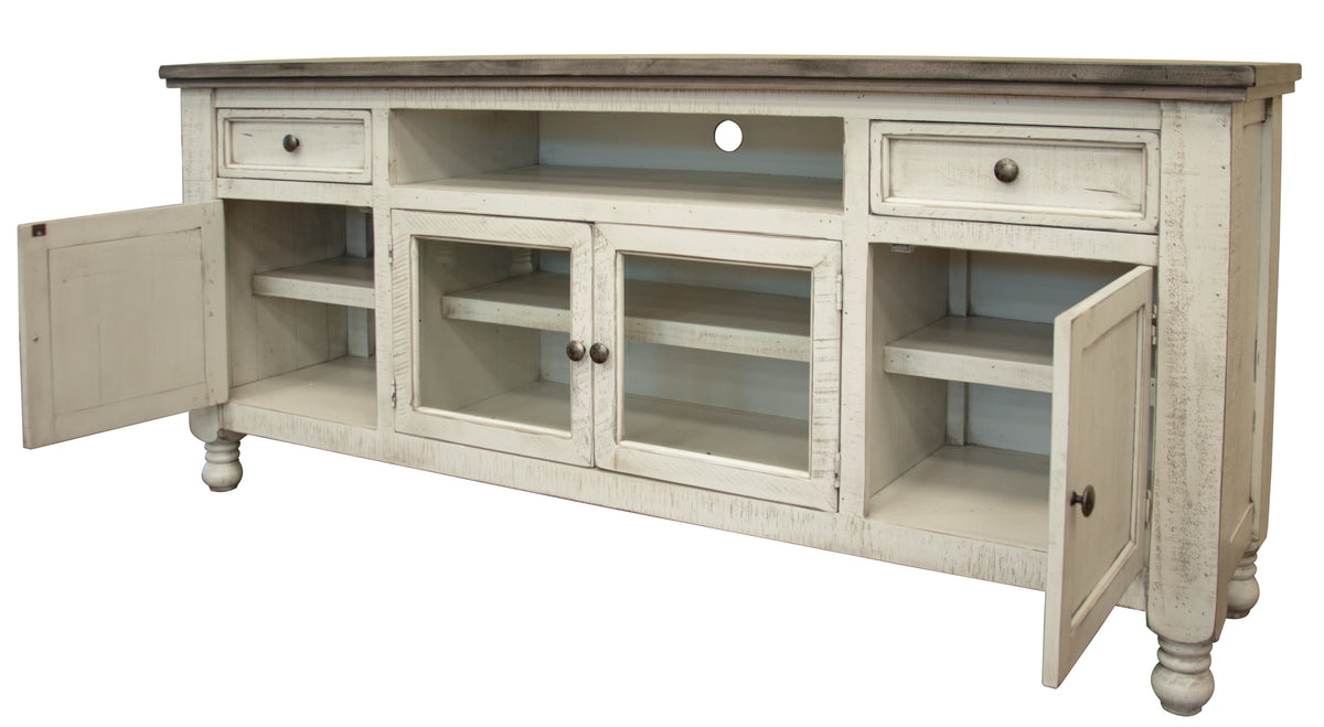 Stone TV Stand, White, 2 Drawer 4 Doors 80"