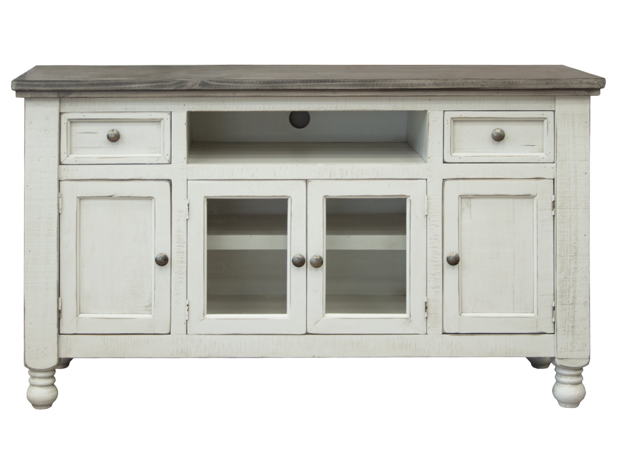 Stone TV Stand, White, 2 Drawer 4 Doors 60"