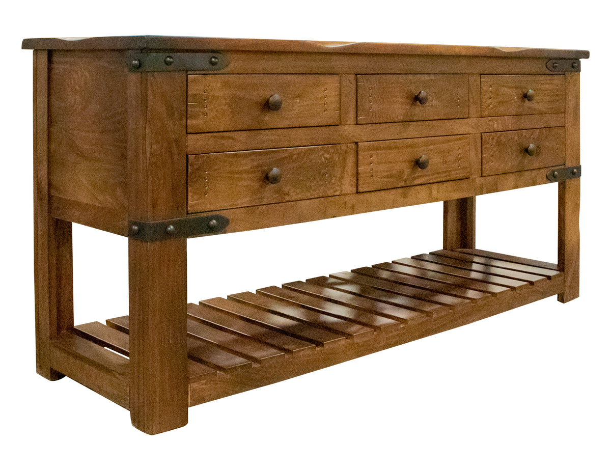 Parota Sofa Table, Brown, 6 Drawer