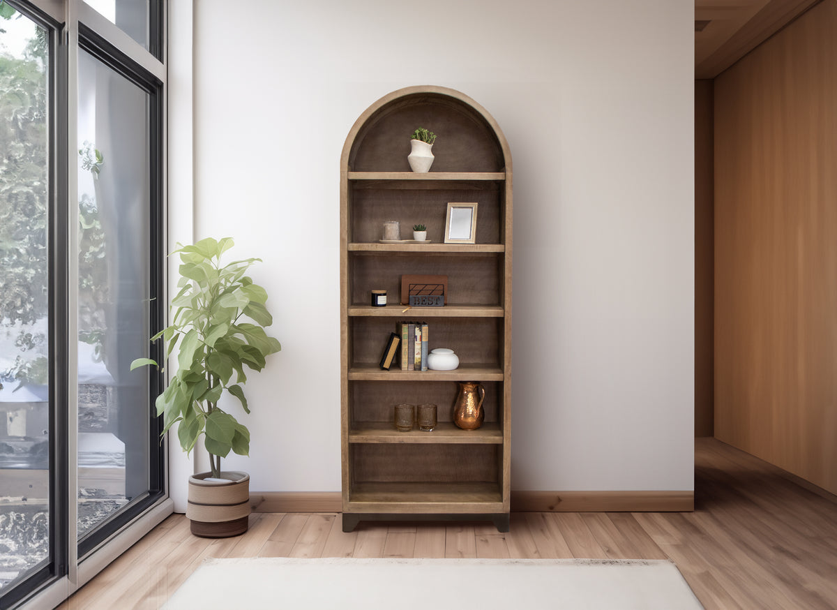 Natural Parota Bookcase, Brown, 6 Shelves