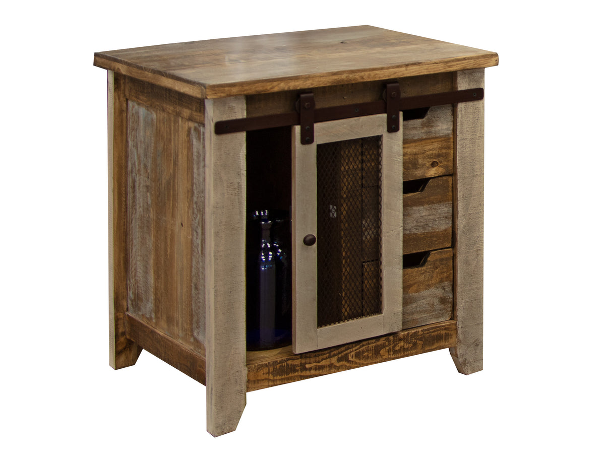 Antique Multicolor End Table, Brown, 3 Drawer 1 Door
