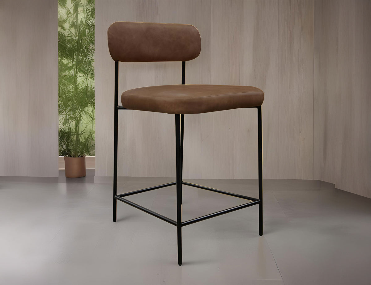 Seating Upholstered Barstool, Brown/Black, Wooden Frame & Metal Base, Barstool 30" - IUP801-BST30-212